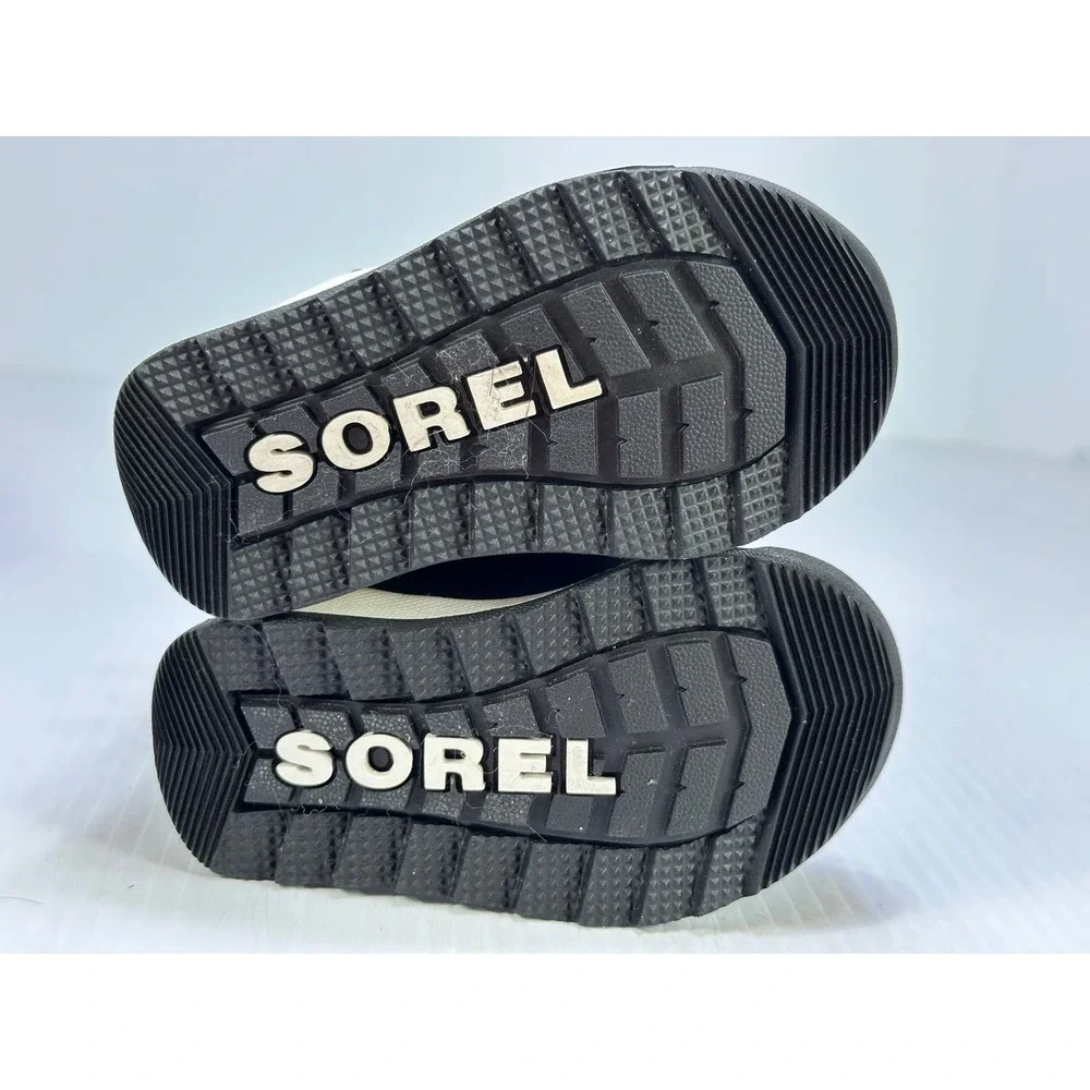 Sorel Whitney II Strap Waterproof Snow Boots Black White NV3875-010 Kids Size 4